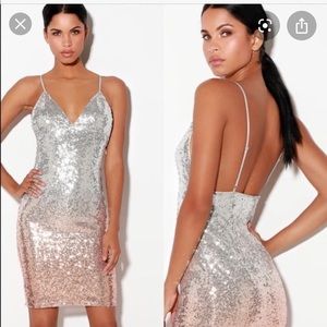 Lulu’s Stunner Rose Gold Silver Ombré Sequin Dress